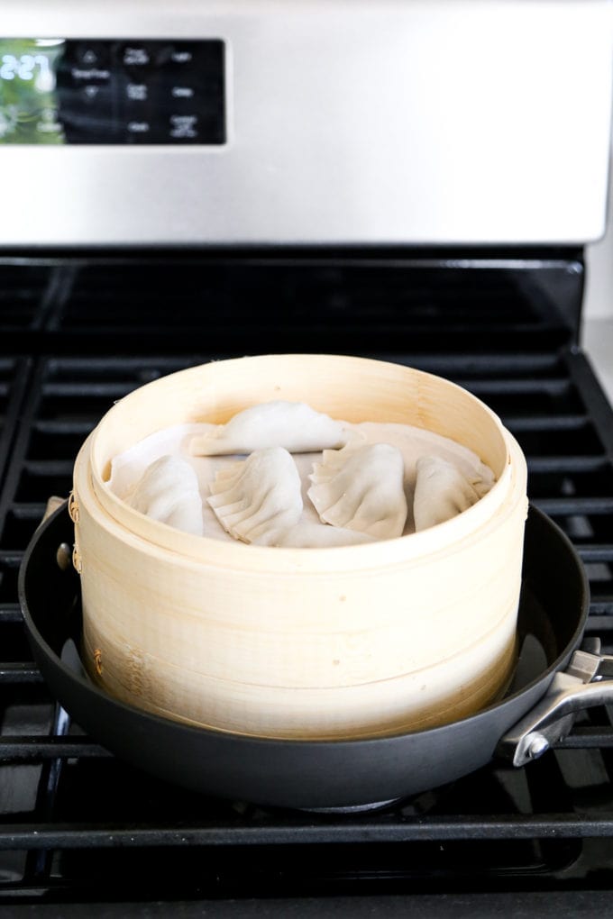 dumpling in bamboo steamer