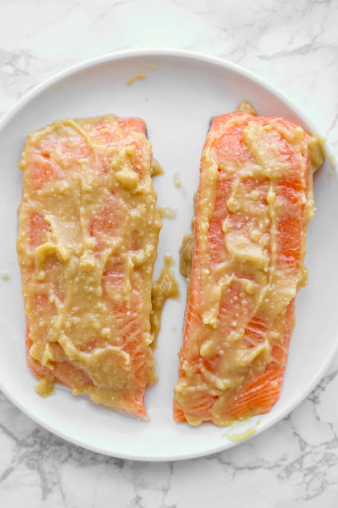 Salmon marinating in miso