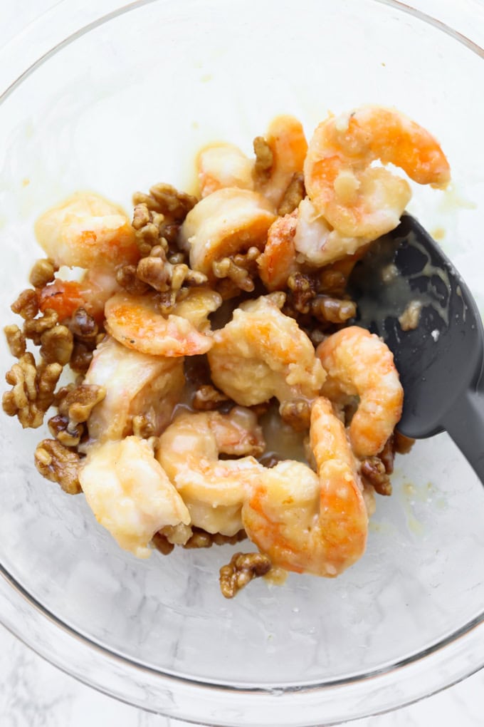 shrimp and walnuts tossed in honey sauce