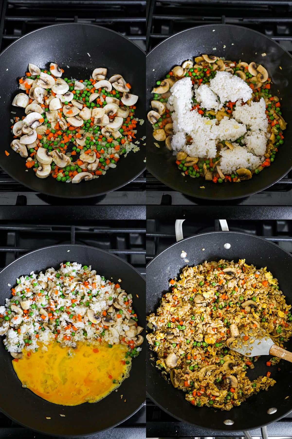 vegetable fried rice in a skillet