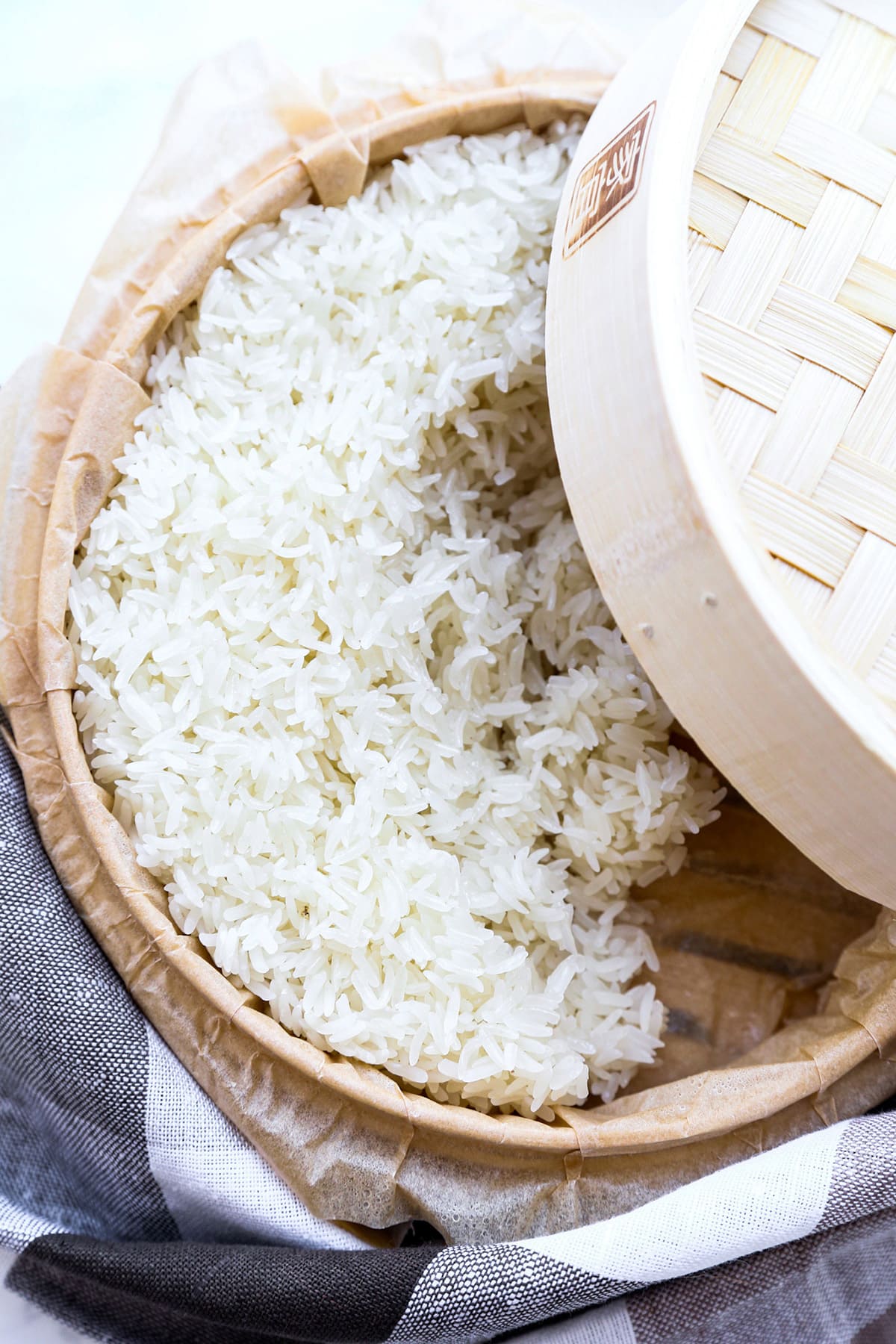 rice in bamboo steamer