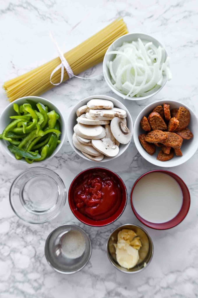 Ingredients for spaghetti napolitan