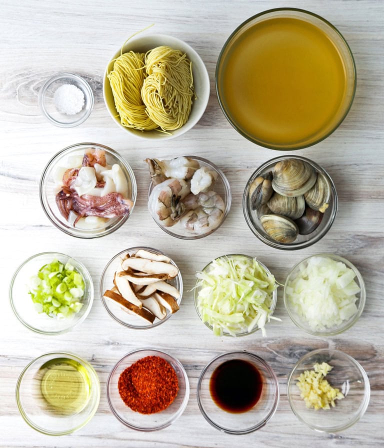 Jjamppong (Korean Spicy Seafood Noodle Soup) Pickled Plum