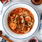 Jjamppong - Korean spicy seafood noodle soup