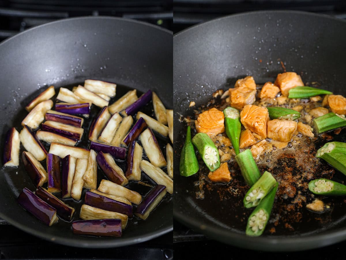 ingredients for Eggplant and okra fry