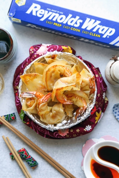 Baked shrimp gyoza dumplings