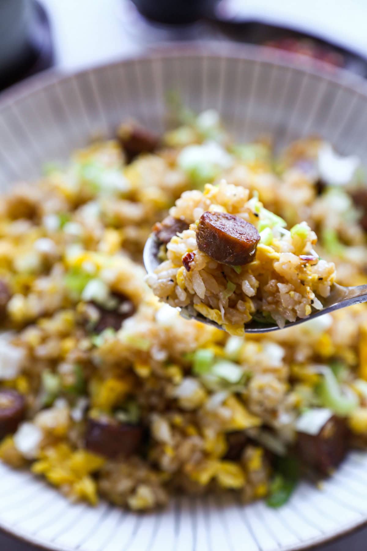 Rice with Sausage, Onion, Ketchup and Sunny-Side-Up Egg