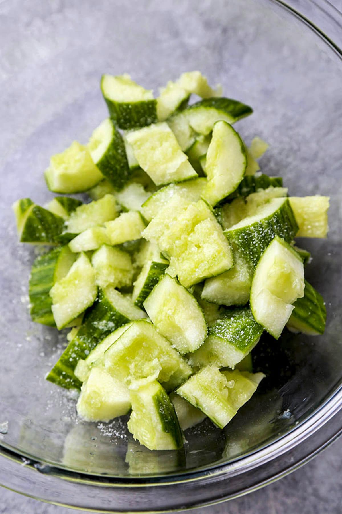 chopped cucumber with salt