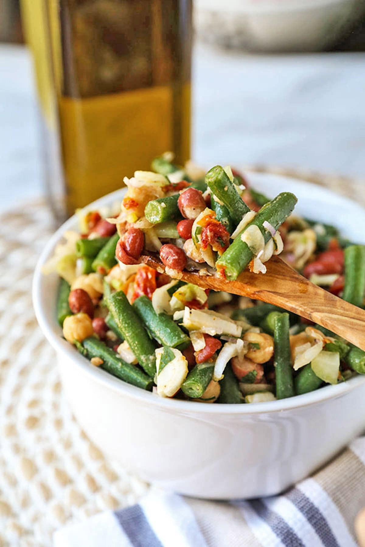 three bean salad spoonful