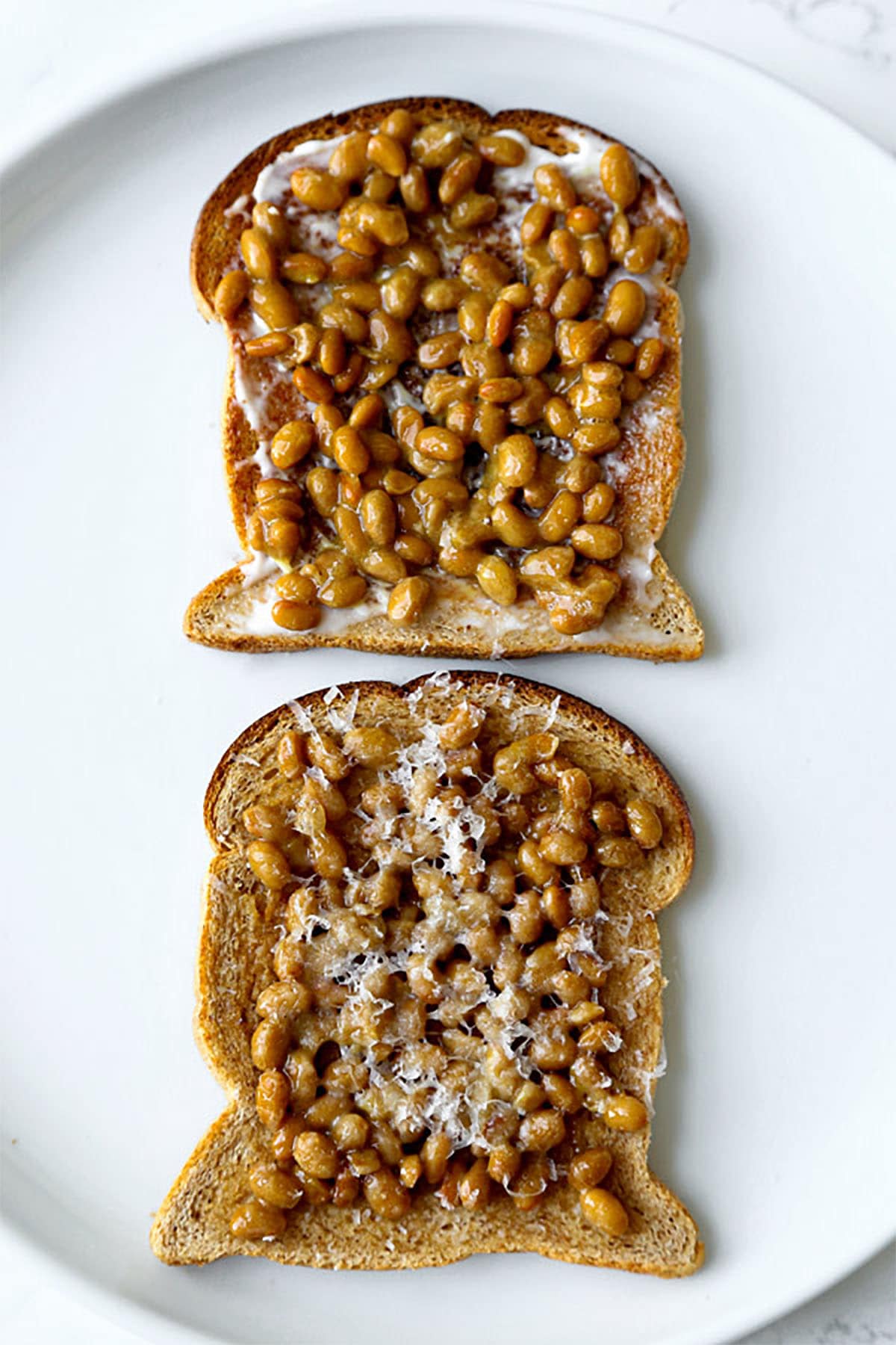 Toast with natto and cheese