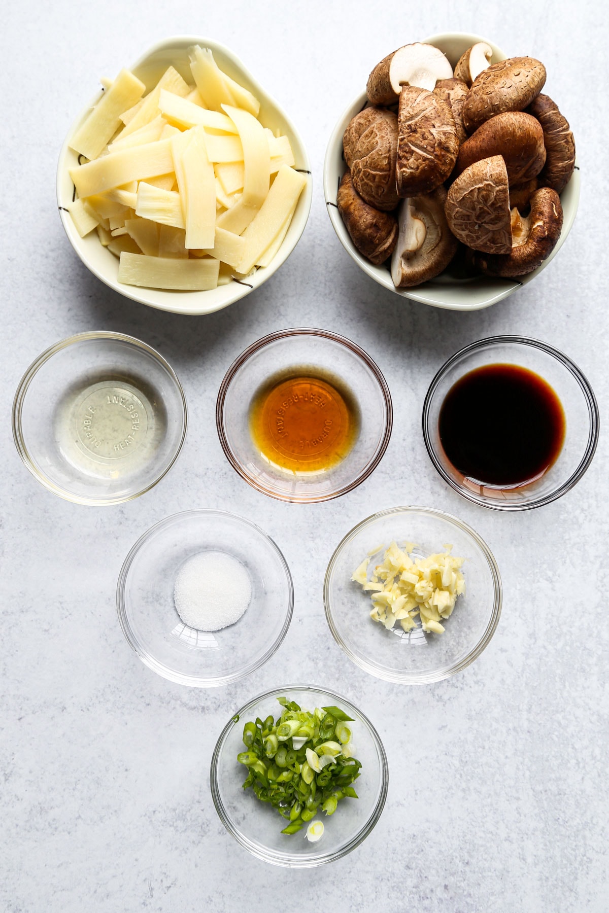 ingredients for shiitake mushrooms and bamboo recipe stir fry