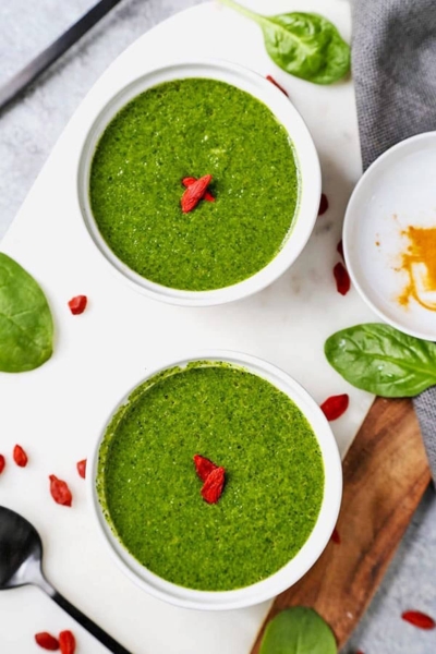 Green detox soup with blended spinach and watercress