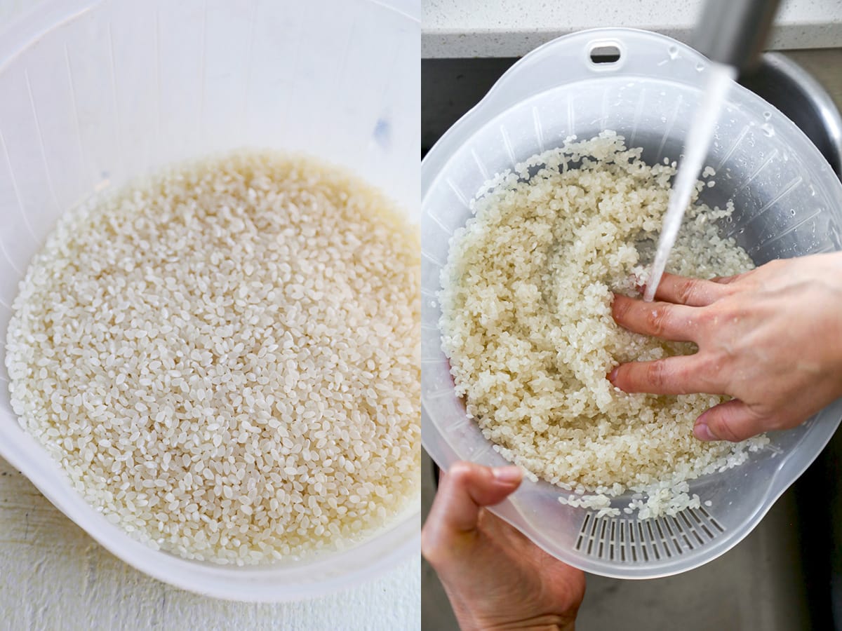 washing white rice