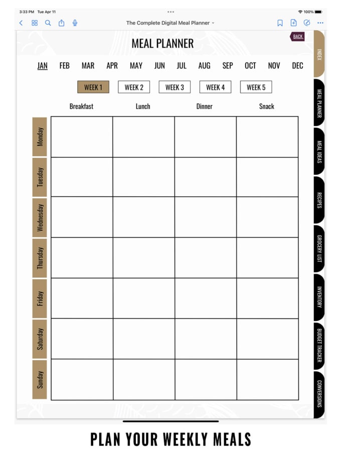 Weekly Meal Planning Template