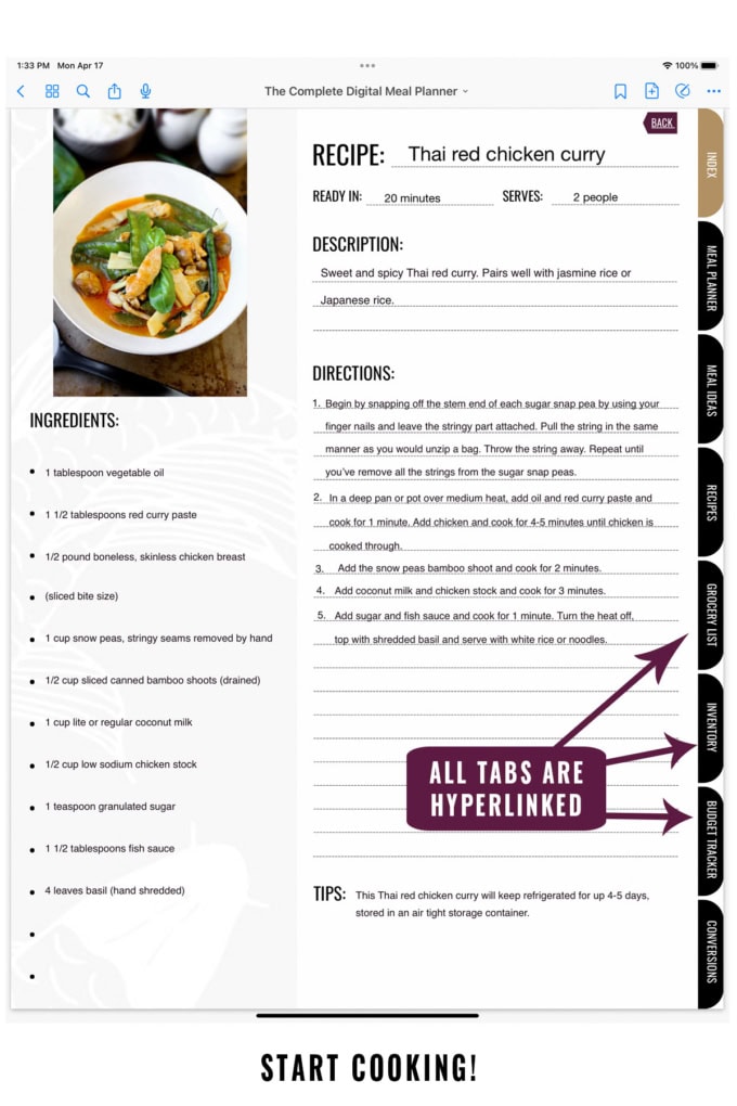 Thai curry recipe page