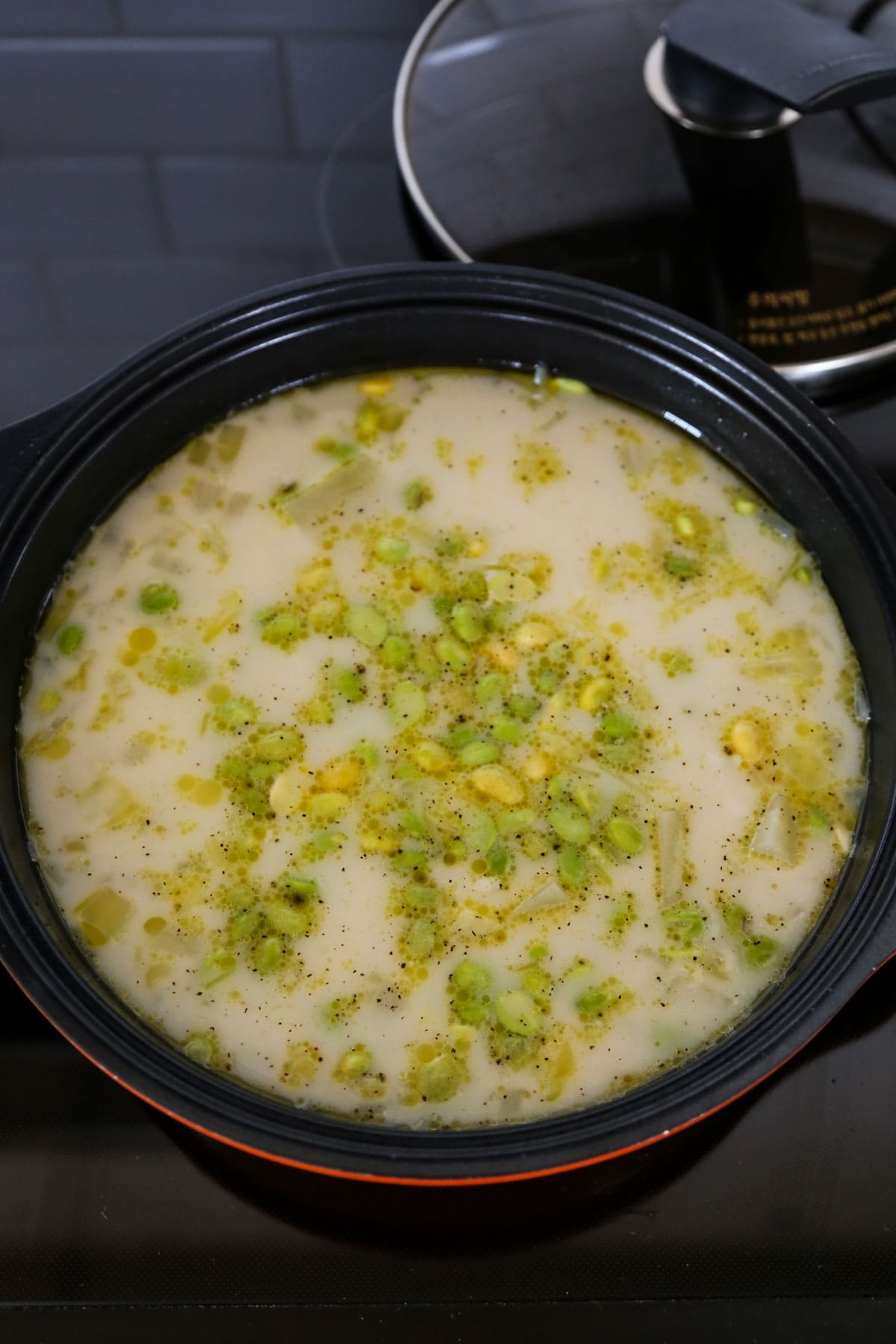 soup with shelled edamame