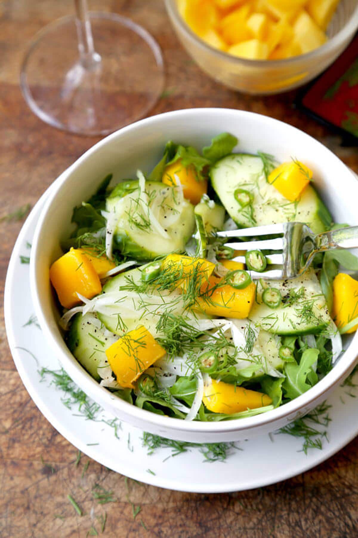 southern style bbq sides - cucumber, onion and mango salad