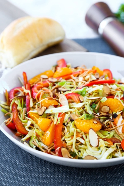 Asian Slaw - chopped cabbage with red peppers - one of the best asian salad recipes