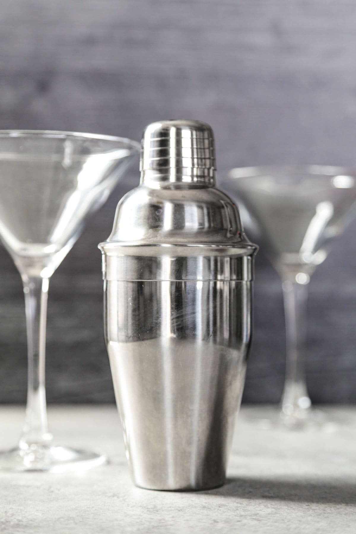 cocktail shaker with martini glasses