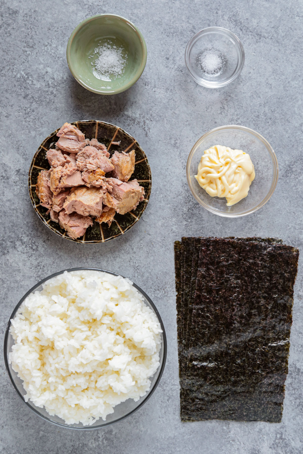 Ingredients for tuna mayonnaise rice balls