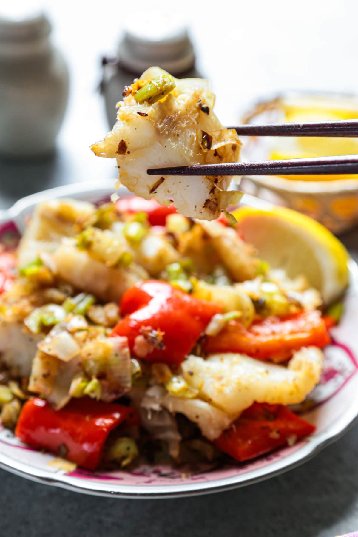 Fish, leek and pepper stir fry