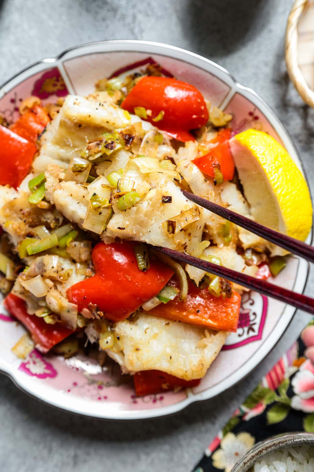 Fish, leek and pepper stir fry