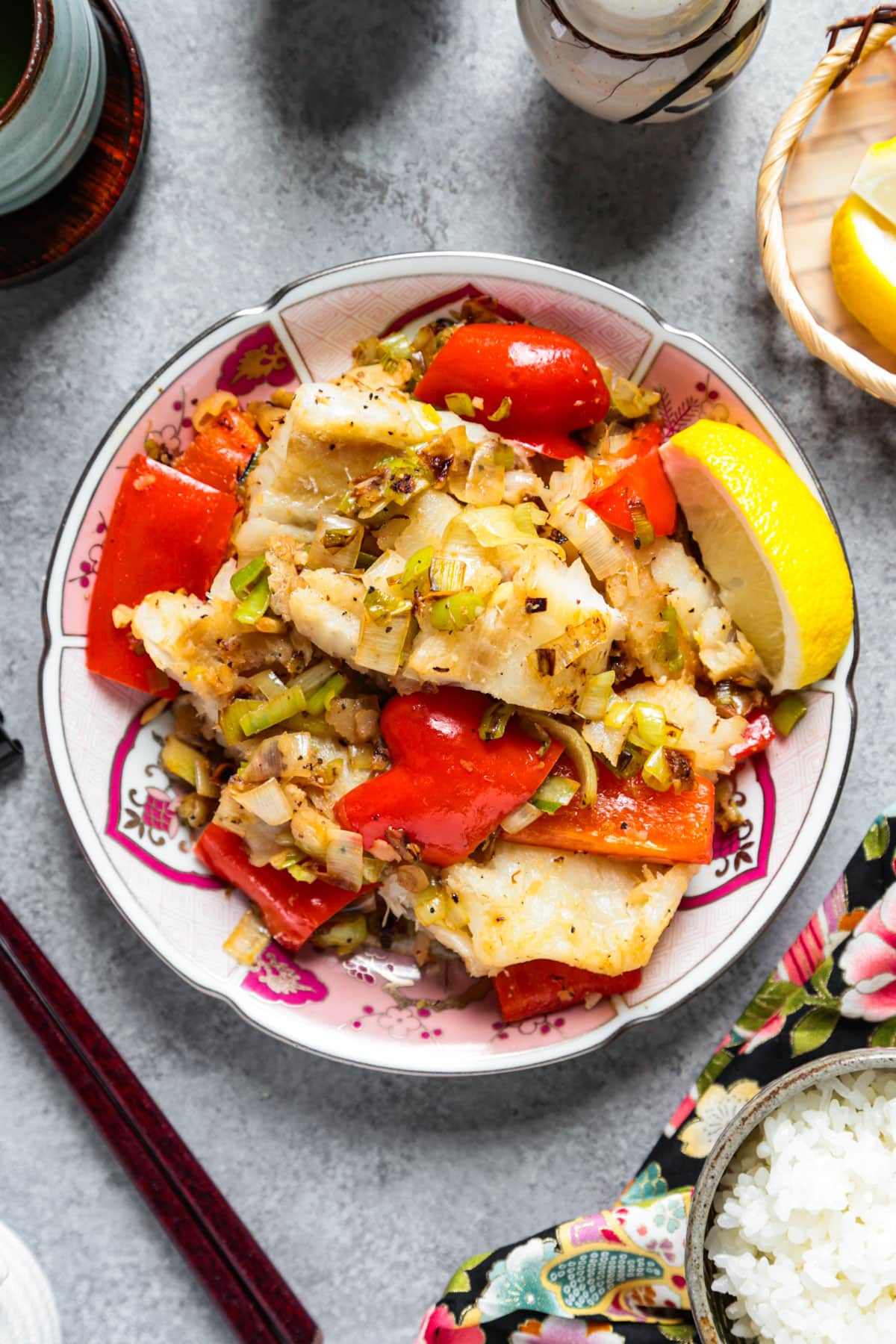 Fish, leek and pepper stir fry