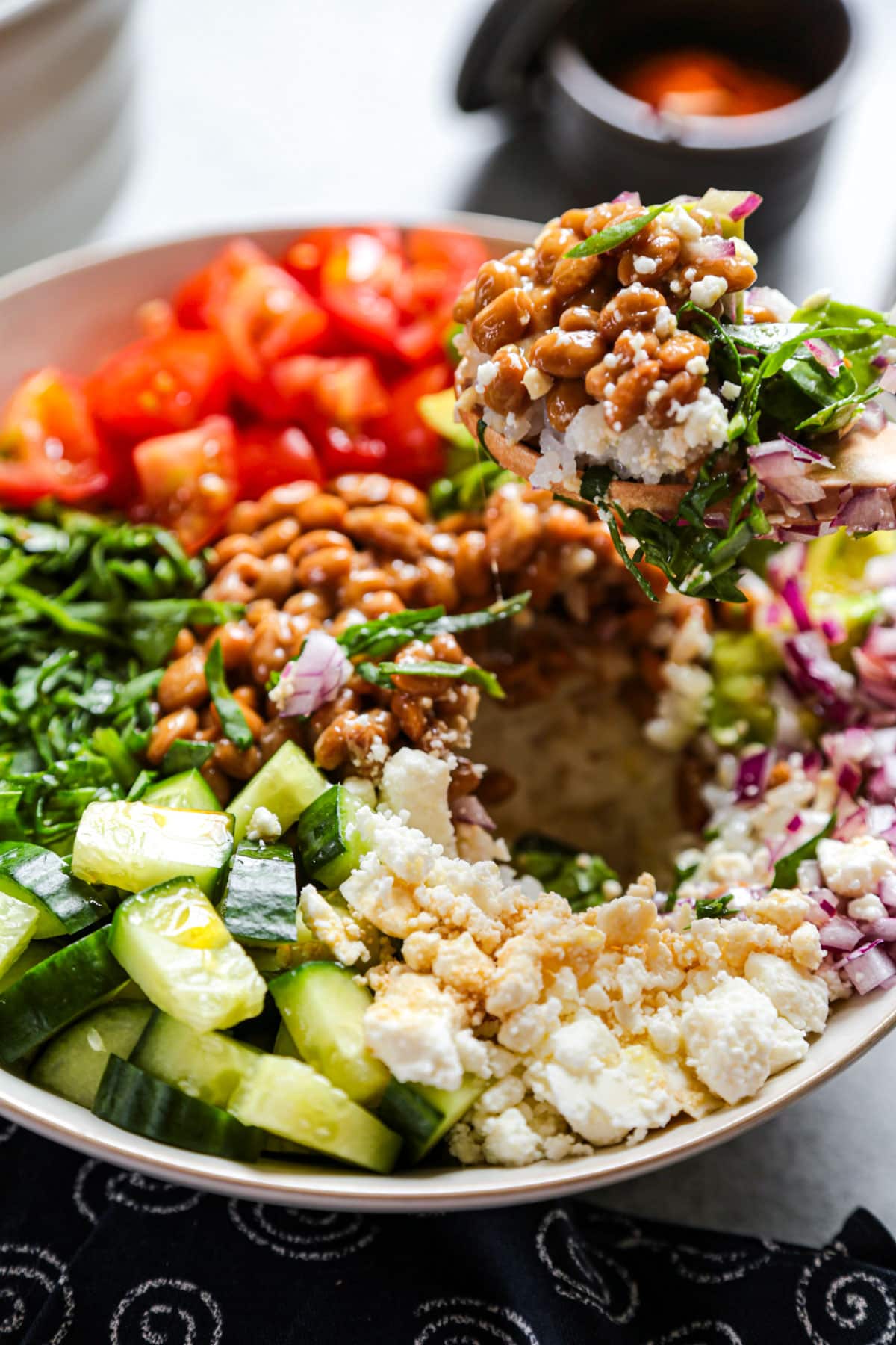 Mediterranean style natto rice bowl