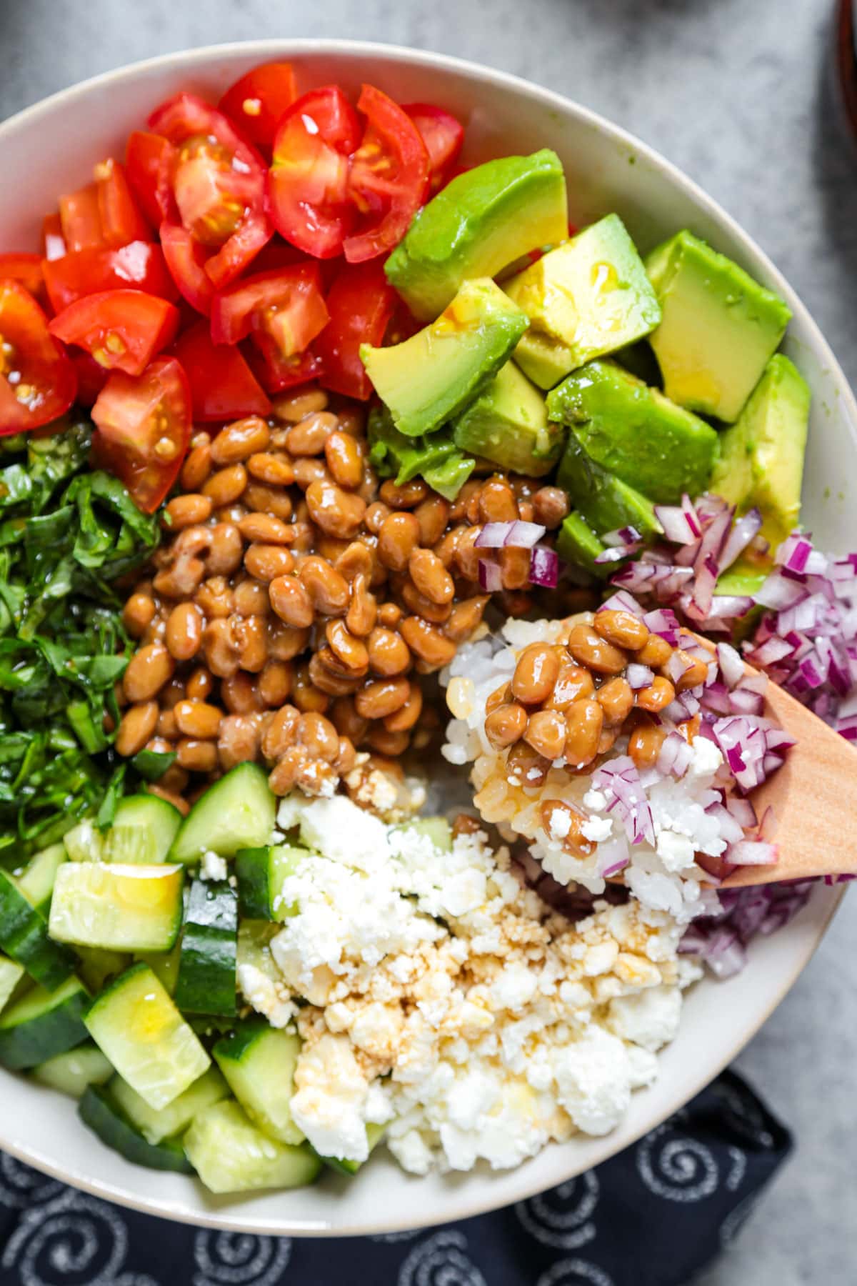 Mediterranean style natto rice bowl