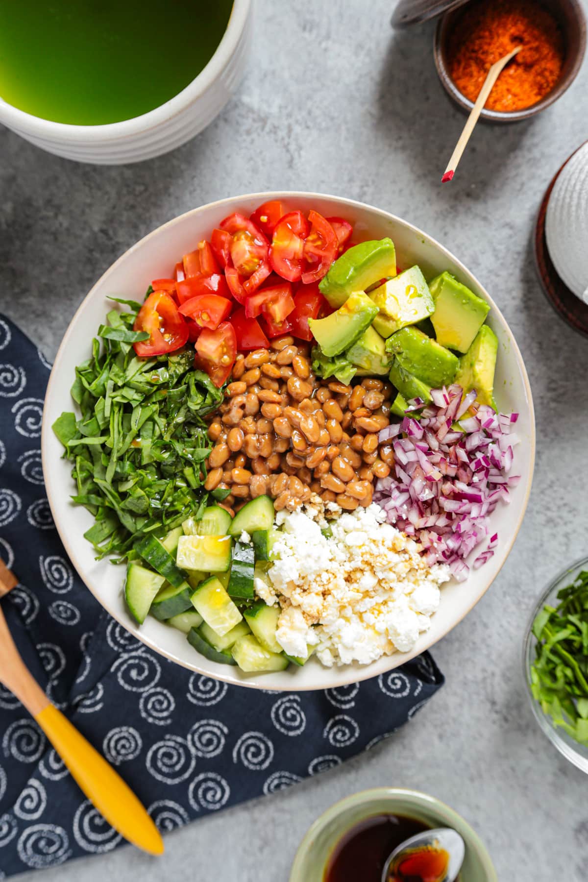 Mediterranean style natto rice bowl