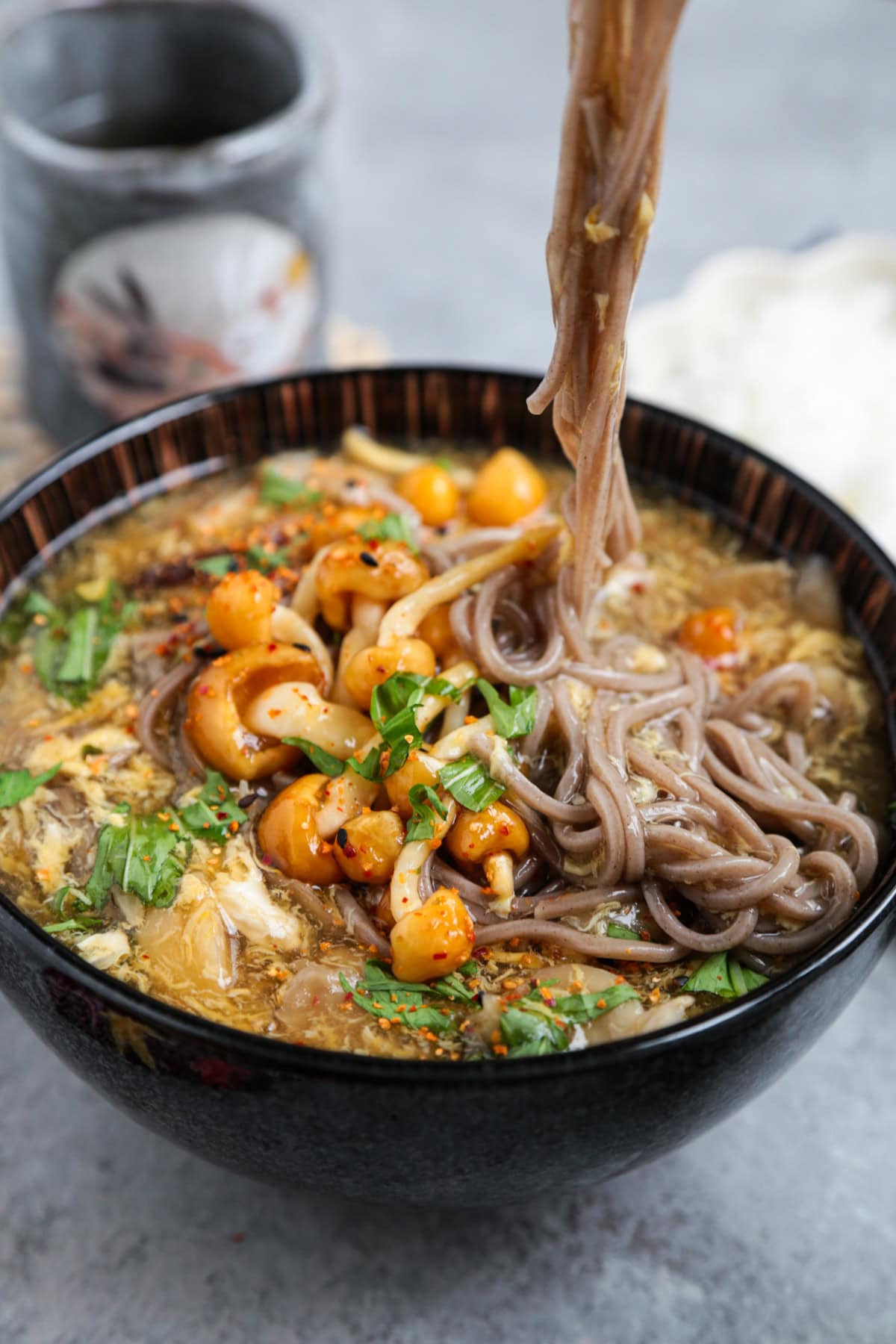 Soba Ankake With Mushroom, Yuba And Egg