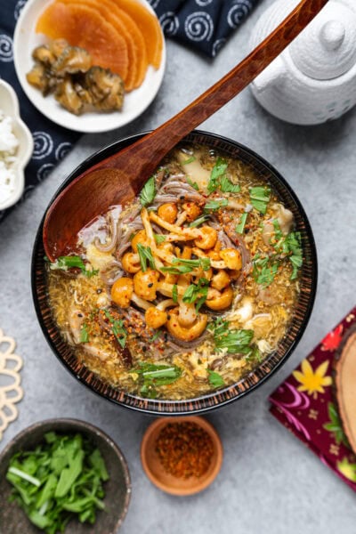 Soba Ankake With Mushroom, Yuba And Egg