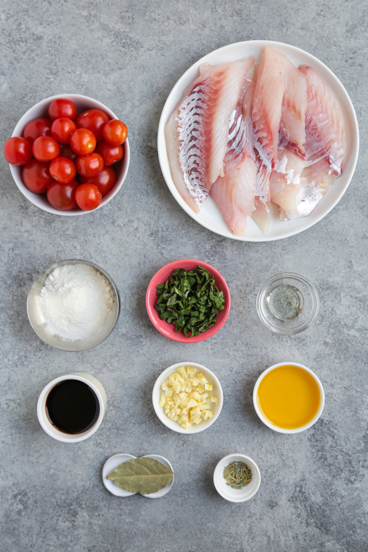 ingredients for cod and tomatoes