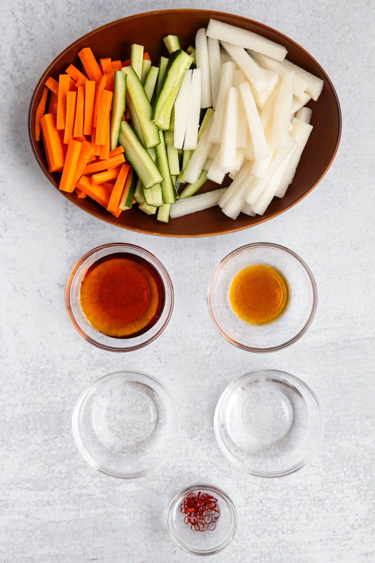 chopped vegetables and sauces