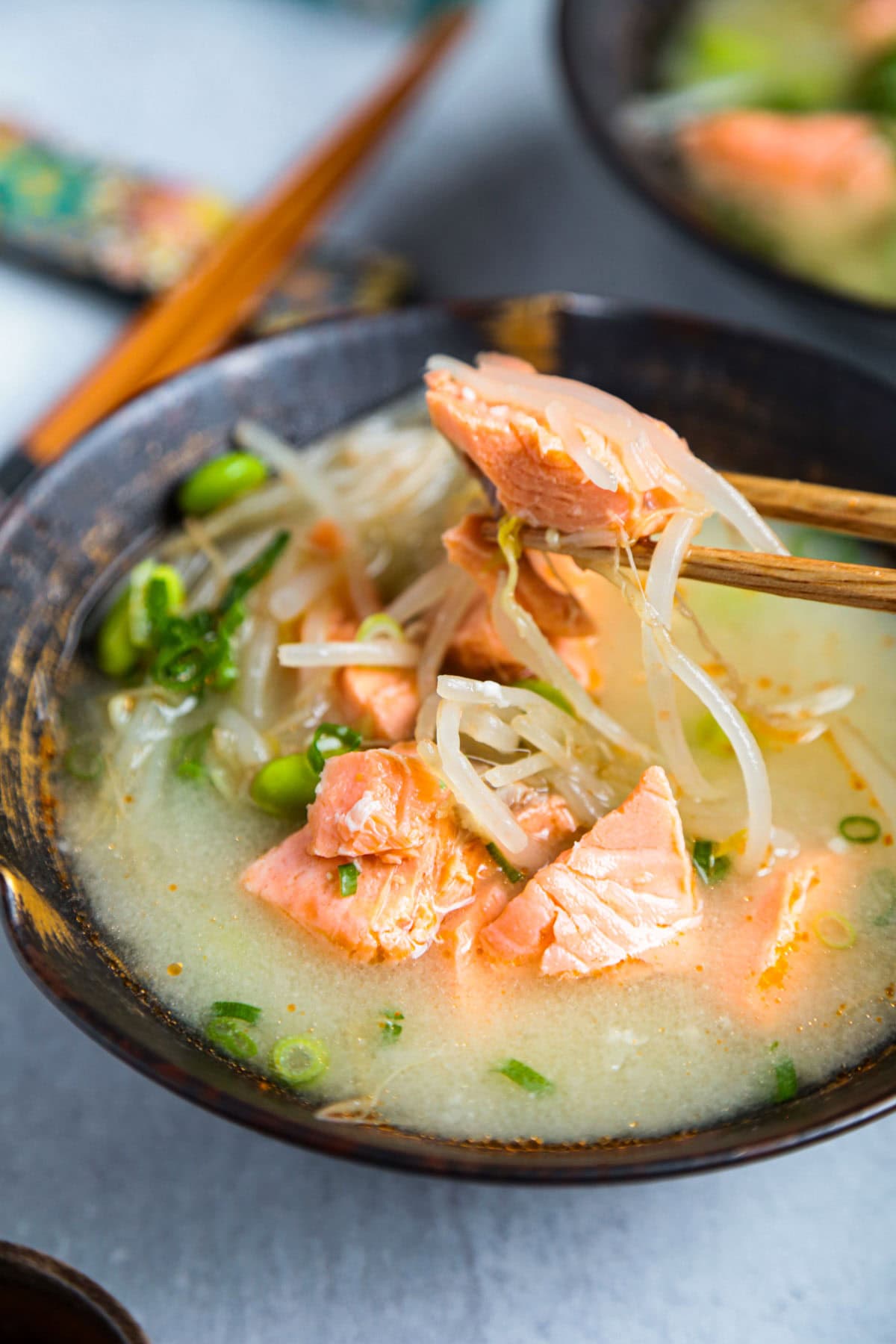 high-protein miso soup with salmon