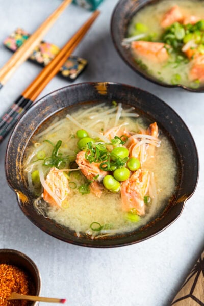 high-protein miso soup with salmon