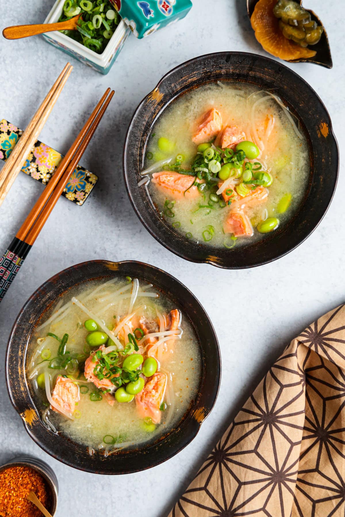 high-protein miso soup with salmon